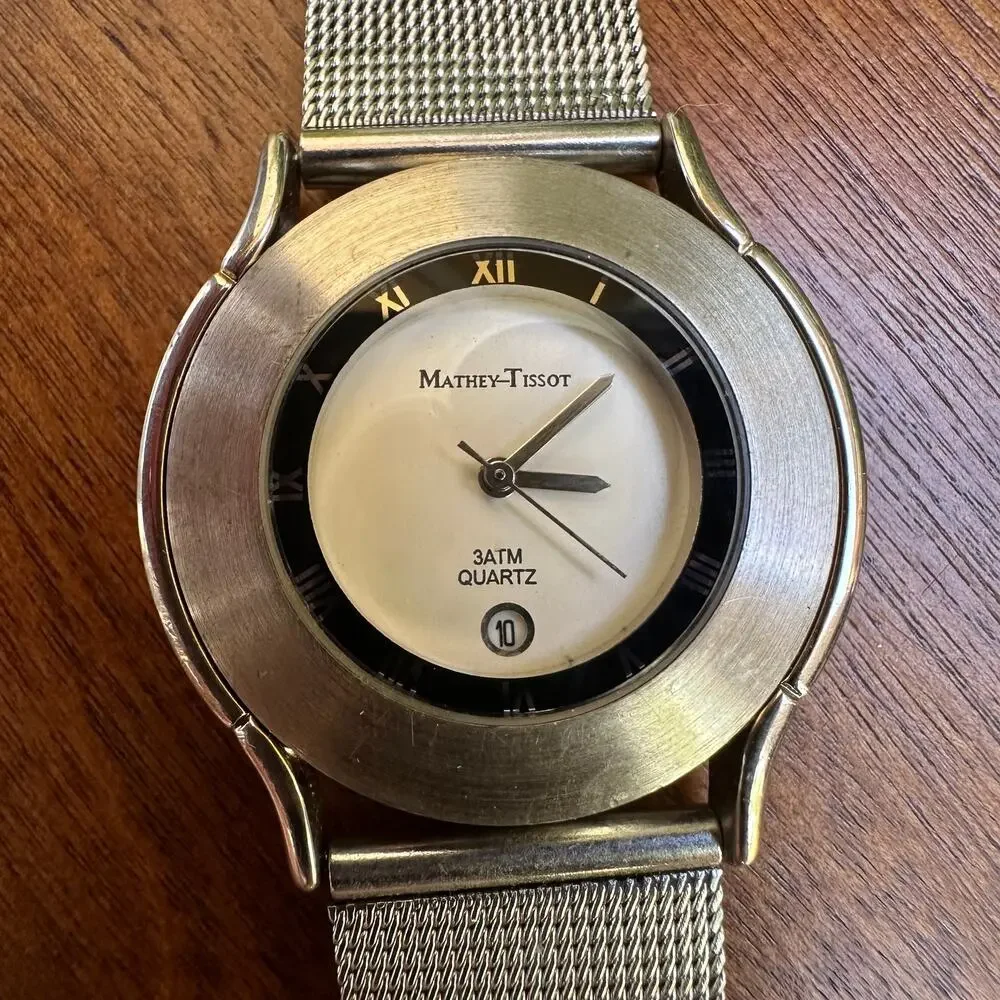 Mathey Tissot Vintage Ladies Silver Watch Adjustable Band 1980s